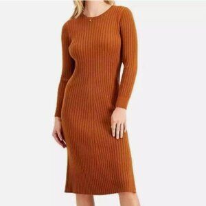 Leyden Rust Orange Long Sleeve Knit Sweater Midi Dress Size S NWT